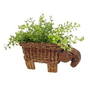Brown Wicker Elephant Planter 4 Inches by 6 Inches Trunk Down
